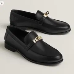 美品 HERMES モカシン デスタン(37)黒×シルバー金具