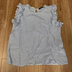 しまむら　ストライプ　フリル　ノースリーブブラウス