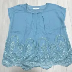 grove 刺繍トップス レディース ブルー 花柄 半袖 きれいめ