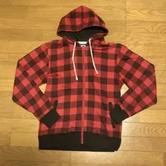 チェック柄パーカー L 赤 黒
