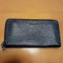COACH　ブラック　長財布　レザー　ラウンドファスナー　ロゴ　正規品