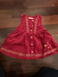 赤い　デニムワンピース