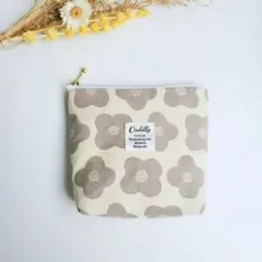 マチ付きコスメポーチ/サニタリーポーチ/北欧レトロ花柄・グレー