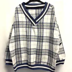 チェック柄 Vネックニット 長袖