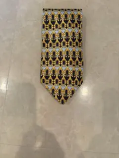 GIANNI VERSACE ネクタイ シルク100% 総柄 ゴールド×ネイビー