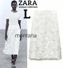 新品　2024ss ZARA woman 花柄　刺繍　シアー　ミディスカート　L