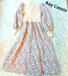 レイカズン　ニット✕花柄　コーデュロイロングワンピース　リボン