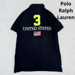 ポロラルフローレン 半袖 ポロシャツ USA 星条旗 ビッグポニー ブラック L