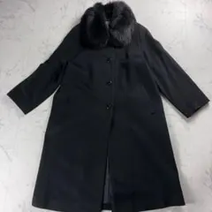 美品 カシミヤ100% バルマン 2WAY ロングコート フォックスファー 黒