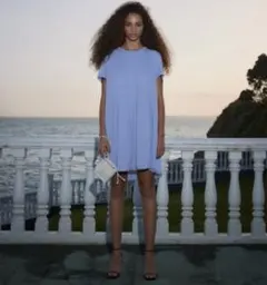 新品☆ZARA ザラ バルーン裾ワンピース S ライトブルー