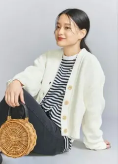 新品タグ付き【BEAUTY&YOUTH 】ショートVネック畦ニット カーディガン