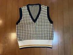数回着用　チェック柄 Vネック ニットベスト　サイズフリー