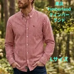 美品Timberland 長袖ギンガムチェックシャツ レッドBDシャツ L 赤のサムネイル