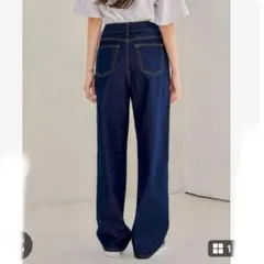 コントラストボーイフレンドジーンズ デニムハイウエスト足長