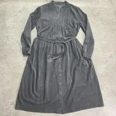 美品 マドモアゼルノンノン コーデュロイ ワンピース リボン グレー M 日本製