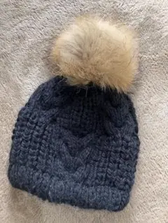 リアルファー付きニット帽 黒