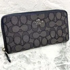 極美品 COACH コーチ ラウンドファスナー キャンバス ブラックスモーク