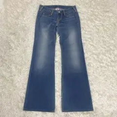 極美品　トゥルーレリジョン　ローライズ　デニム　フレア　パンツ　ステッチ　y2k