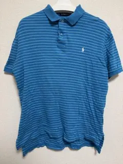 Ralph Lauren 青 ストライプ ポロシャツ 半袖