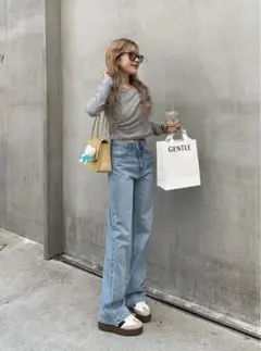 GRL グレイル ワイドセミフレアデニムパンツ Sサイズ [cu136]