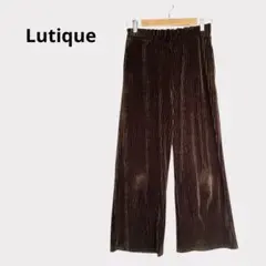 ルティーク プリーツパンツ ワイドパンツ ブラウン ウエストゴム Lサイズ