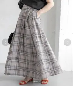 サニーレーベル /リネンチェックスカート 麻51 ポケット付き 後ろゴム 36