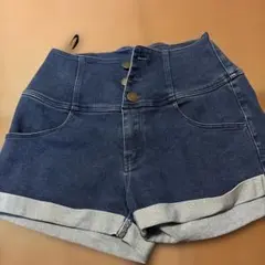 ハイウエスト デニム ショートパンツ M ブルー