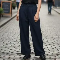 美品 スピックアンドスパン L 黒 ワイドパンツ プリーツ ハイウエスト