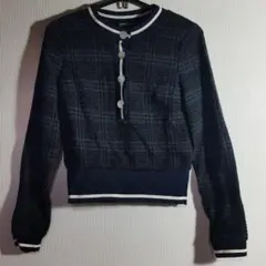 〈ZARA〉ザラ 黒チェック×ネイビー×オフホワイト　ヘンリーネックカットソー