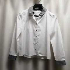 美品 Honeys COLZA ホワイトチェック襟長袖シャツ Sサイズ