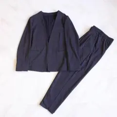 【極美品】コムサイズム セットアップスーツ M ネイビー ストレッチ ノーカラー