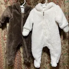 H&M くま耳フード付きモコモコアウター ホワイトとブラウン 2着セット