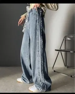《新品・タグ付き》Java サイドフリンジワイドルーズデニムパンツ Lサイズ
