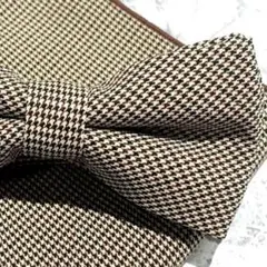 ☆蝶ネクタイ 2点セットブラウン 千鳥格子 冠婚葬祭 イベント ブライダル