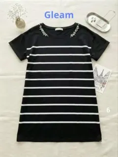 Gleam　ビジュー付き ボーダー 半袖 Tシャツ 　ブラックのサムネイル