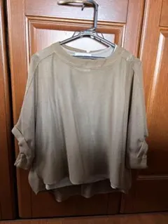 BEARDSLEY ブラウン メッシュ五分袖トップス　インナー付