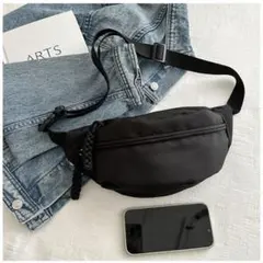 (訳あり)シンプル ボディバッグ 黒 ブラック 2way ウエストポーチ