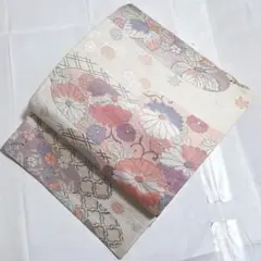 A5 霞に花模様 銀糸 銀通し 菊唐草 桜 松皮 六通 正絹 フォーマルな袋帯