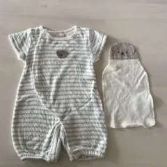 petit main ストライプ ボリス刺繍ロンパース F(50-70)