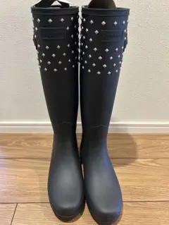 HUNTER スタッズ付き ブラックロングブーツ