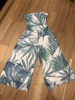 RESEXXYボタニカル柄オールインワン ホワイト×グリーン リゾート