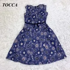 TOCCA トッカ 花柄刺繍 ノースリーブ ロングワンピース 刺繍 0 ブルー