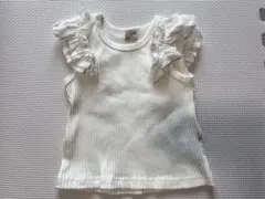 ホワイト フリル付きリブタンクトップ