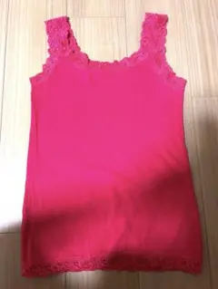 ピンク リブ編み キャミソール レース付き　UNIQLO
