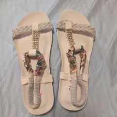 カジュアルサンダル ホワイト 編み込み