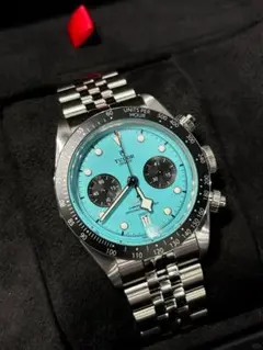 TUDOR ターコイズブルー 自動巻き時計 クロノグラフ