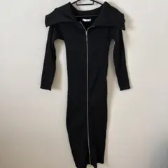 美品　ROYAL PARTY ブラック　リブニット　ジップアップ　ワンピース