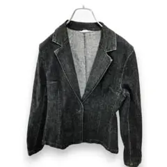 【インタープラネット】デニムジャケット テーラード M 伸縮性 黒 KU701