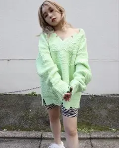 FIG＆VIPER VネックダメージBIGニット