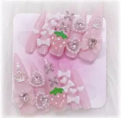 ネイルチップ 地雷系 量産型 ロング かわいい リボン